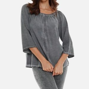 NWT French Kiss Luciana Button Off The Shoulder Top in Charcoal